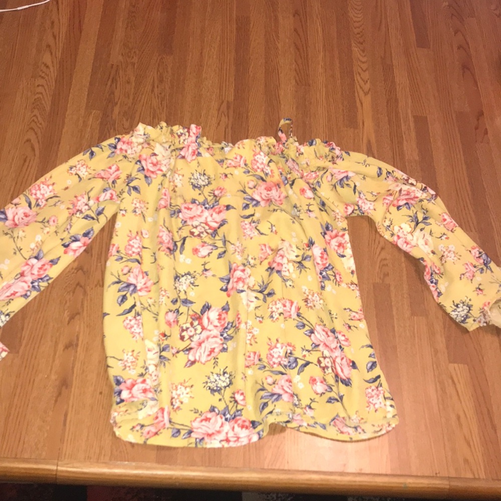 yellow off the shoulder shirt